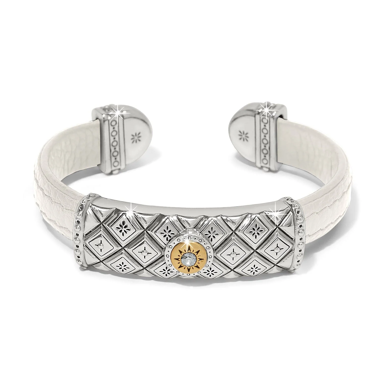 Mosaic Two Tone Leather Bar Cuff Bracelet